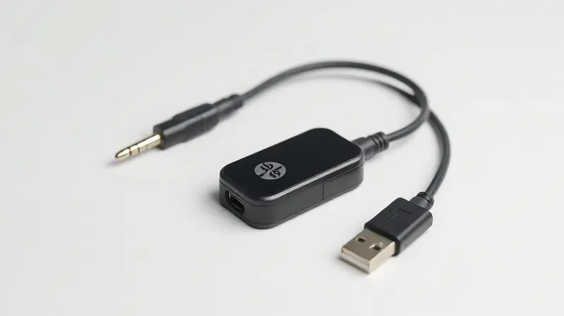Um adaptador de áudio Bluetooth com cabos, a solução ideal para conectar fones de ouvido sem fio a uma televisão que não possui a tecnologia nativamente.