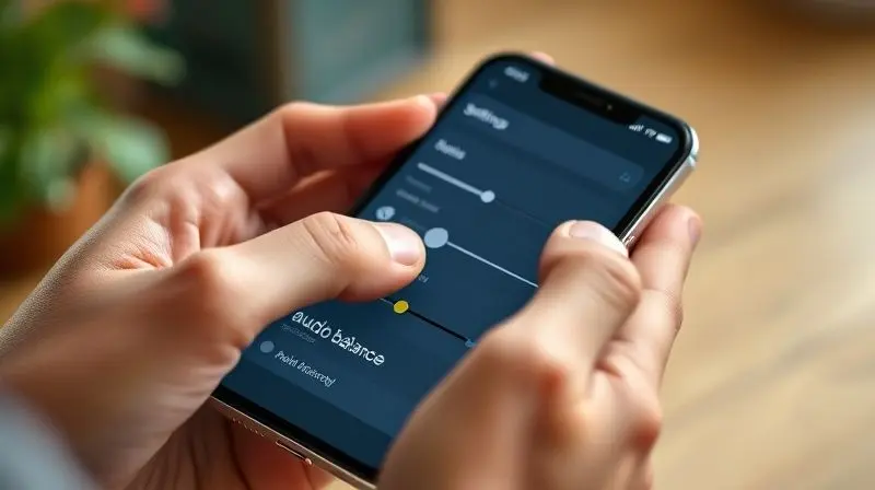 Pessoa ajustando as configurações de balanço de áudio em um smartphone para consertar o fone que só funciona de um lado.