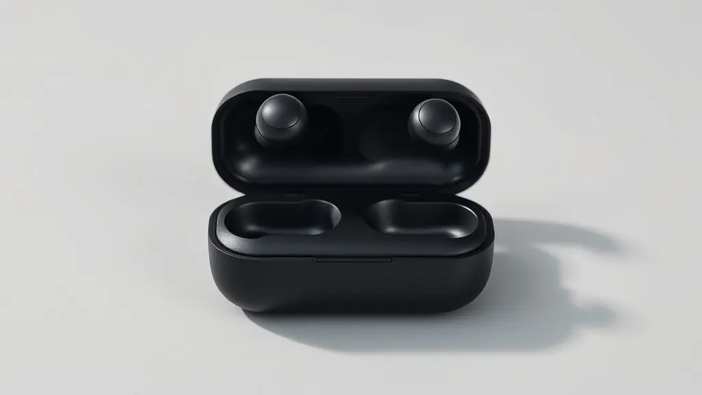 Análise completa do fone de ouvido bluetooth TWS M10, mostrando o par de fones sem fio pretos ao lado de seu estojo de carregamento em um fundo limpo.