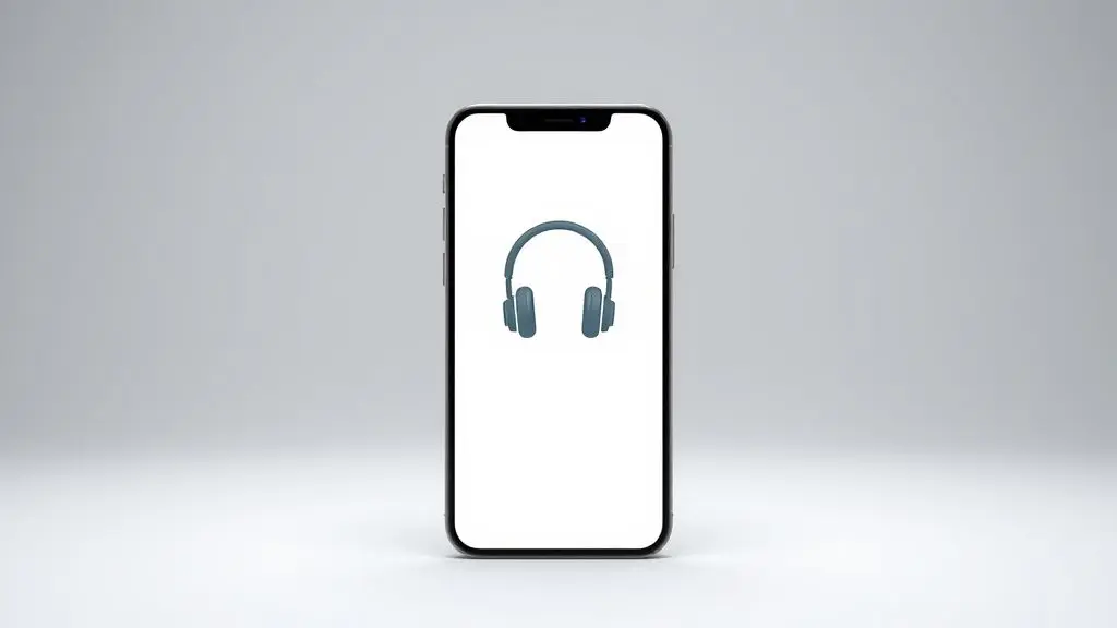 Smartphone moderno sobre uma superfície limpa com o ícone de fone de ouvido travado na tela, ilustrando o guia para resolver o problema.