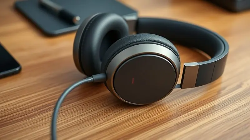 Fone de ouvido sem fio do tipo headphone conectado a um cabo USB-C para carregar, com a luz indicadora de carga acesa.