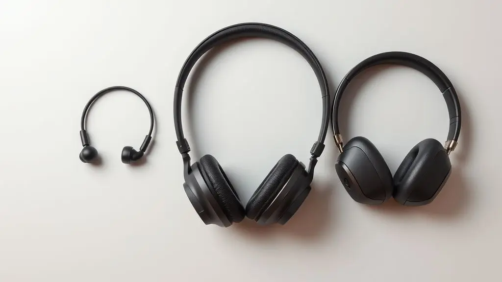 Três tipos de fones de ouvido - intra-auricular, auricular e de cabeça - organizados para ilustrar como colocar o fone do jeito certo.