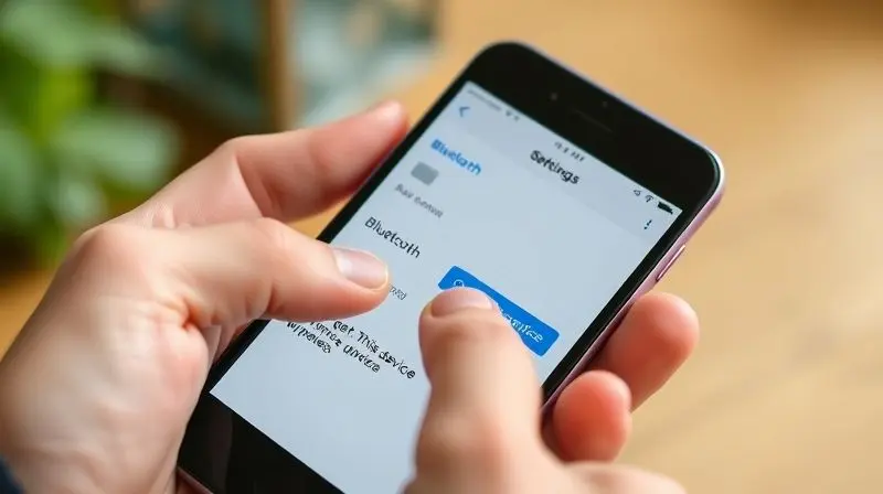 Pessoa desconectando um acessório na tela de configurações Bluetooth do iPhone, usando a opção 'Esquecer Este Dispositivo' para remover o emparelhamento.