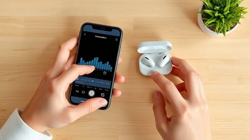 Guia prático de como equalizar fones de ouvido, com uma pessoa usando um aplicativo de equalização em um smartphone.