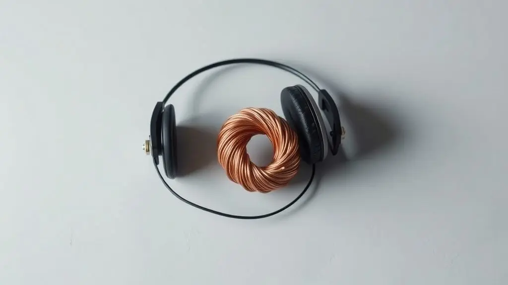 Um fone de ouvido caseiro, totalmente sem marca e feito à mão com componentes eletrônicos, em uma composição centralizada sobre um fundo limpo.