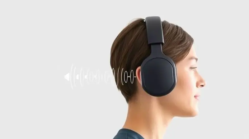 Ilustração conceitual mostrando ondas sonoras vibrando do fone de condução óssea para os ossos da face, com o canal auditivo claramente livre.