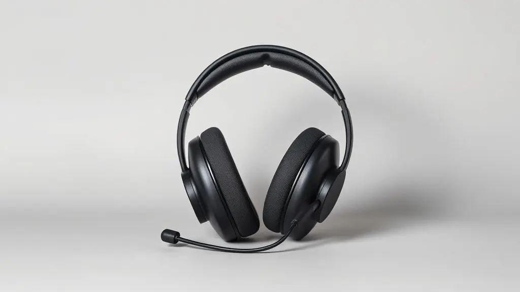 Um fone de ouvido gamer moderno com microfone, visto de frente, sobre um fundo neutro para ilustrar o guia sobre como usar no PC.