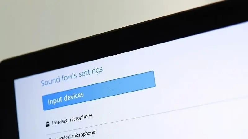 Tela do Windows mostrando as configurações de som com o microfone do fone de ouvido selecionado como dispositivo de entrada padrão.