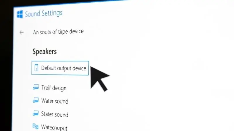 Painel de configurações de som do sistema operacional com o cursor selecionando o dispositivo de áudio padrão correto.