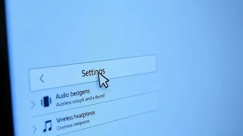 Tela de configurações de áudio do Windows com o cursor do mouse selecionando o fone de ouvido sem fio como dispositivo de saída padrão.