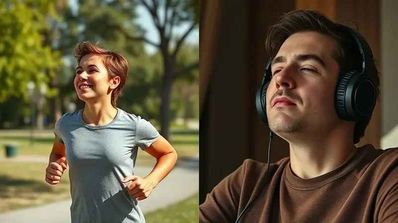 Comparativo visual mostrando uma pessoa correndo ao ar livre com fones TWS para representar liberdade, e outra pessoa relaxando em casa com headphones para imersão.