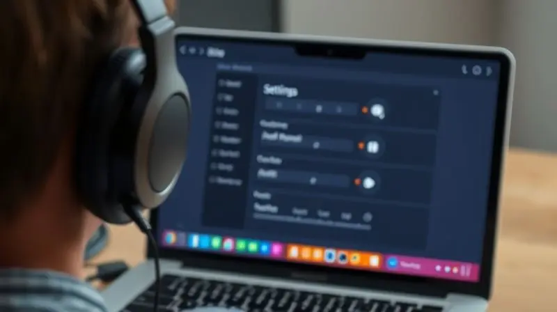 Pessoa verificando as configurações de som em um notebook com fones conectados, ilustrando um passo para solucionar o problema de áudio mudo.