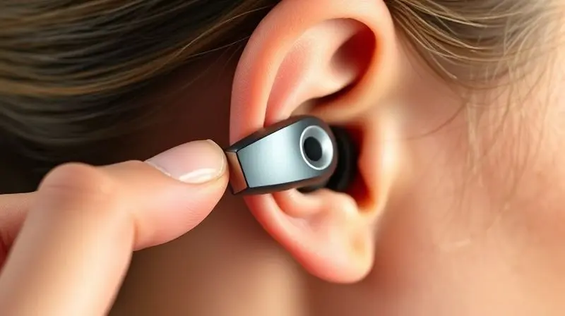 Demonstração de como inserir e girar um fone de ouvido intra-auricular na orelha para garantir um encaixe seguro e estável.