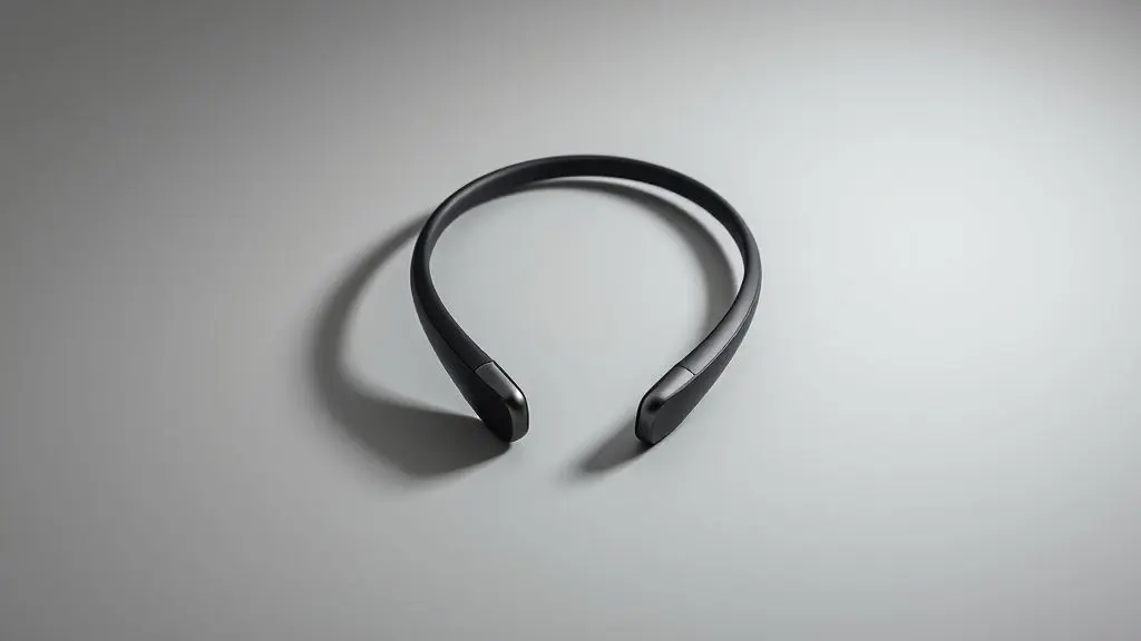 Um fone de condução óssea moderno e sem marca, exibido em um fundo neutro, com iluminação de estúdio que realça seu design e acabamento premium.