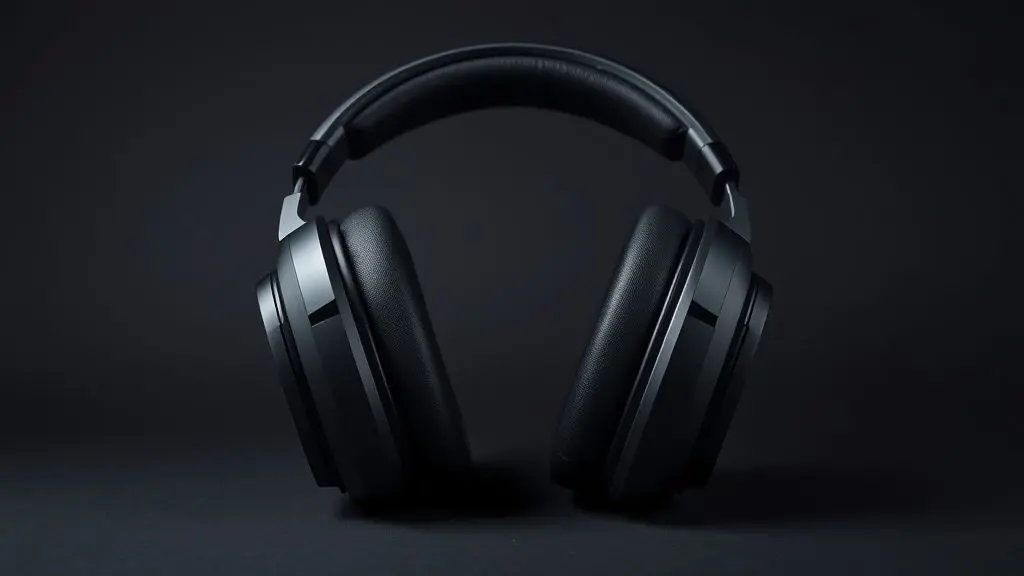 Um headset gamer moderno, sem marca e com design elegante, fotografado em estúdio com iluminação profissional para o guia de melhores modelos.