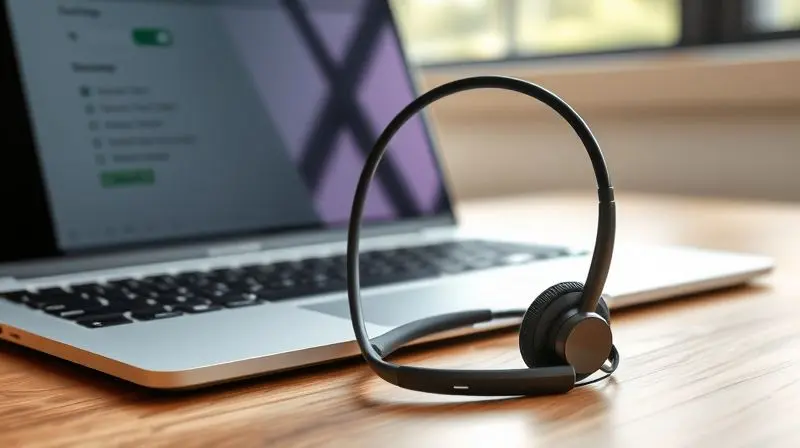 Fone de ouvido sem fio ao lado de um notebook com a tela de configurações do Bluetooth visível, ilustrando o processo de pareamento.