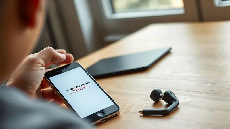 Pessoa olhando com frustração para a tela do celular com um erro de conexão Bluetooth, um dos motivos para resetar o fone.