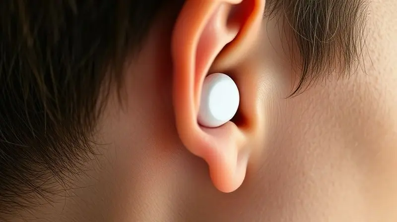 Detalhe do design ergonômico do fone QCY T13, encaixando-se perfeitamente e com conforto no ouvido de uma pessoa.