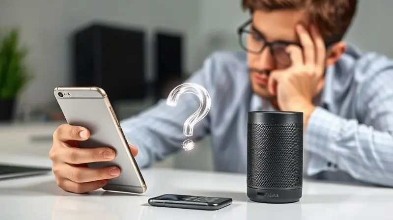 Ilustração de uma pessoa tentando resolver um problema de falha de conexão Bluetooth entre seu smartphone e um acessório, simbolizando o troubleshooting.