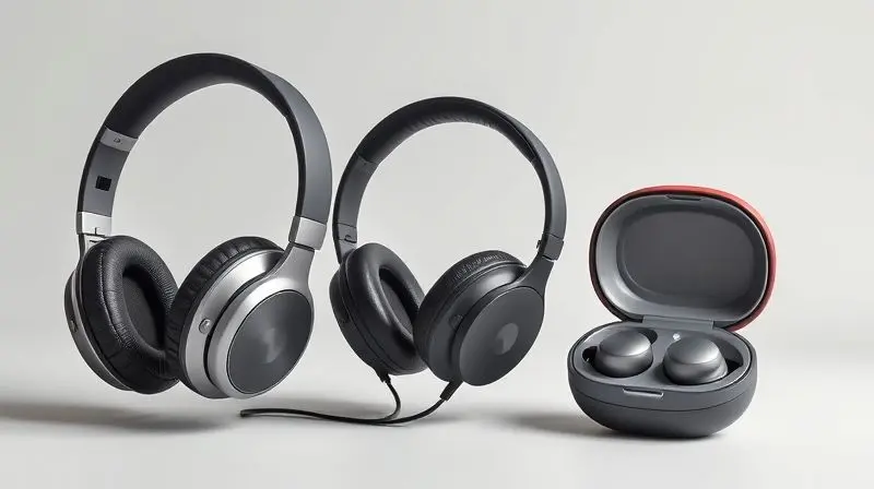 Comparativo visual dos três tipos de fones de ouvido: over-ear (cobre a orelha), on-ear (sobre a orelha) e intra-auriculares (buds).