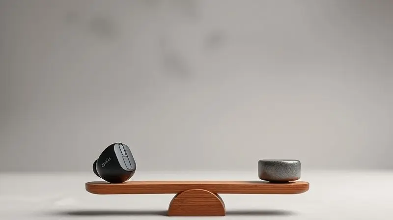 Imagem conceitual de uma balança pesando as vantagens e desvantagens do fone de ouvido bluetooth M10 para ajudar na decisão de compra.